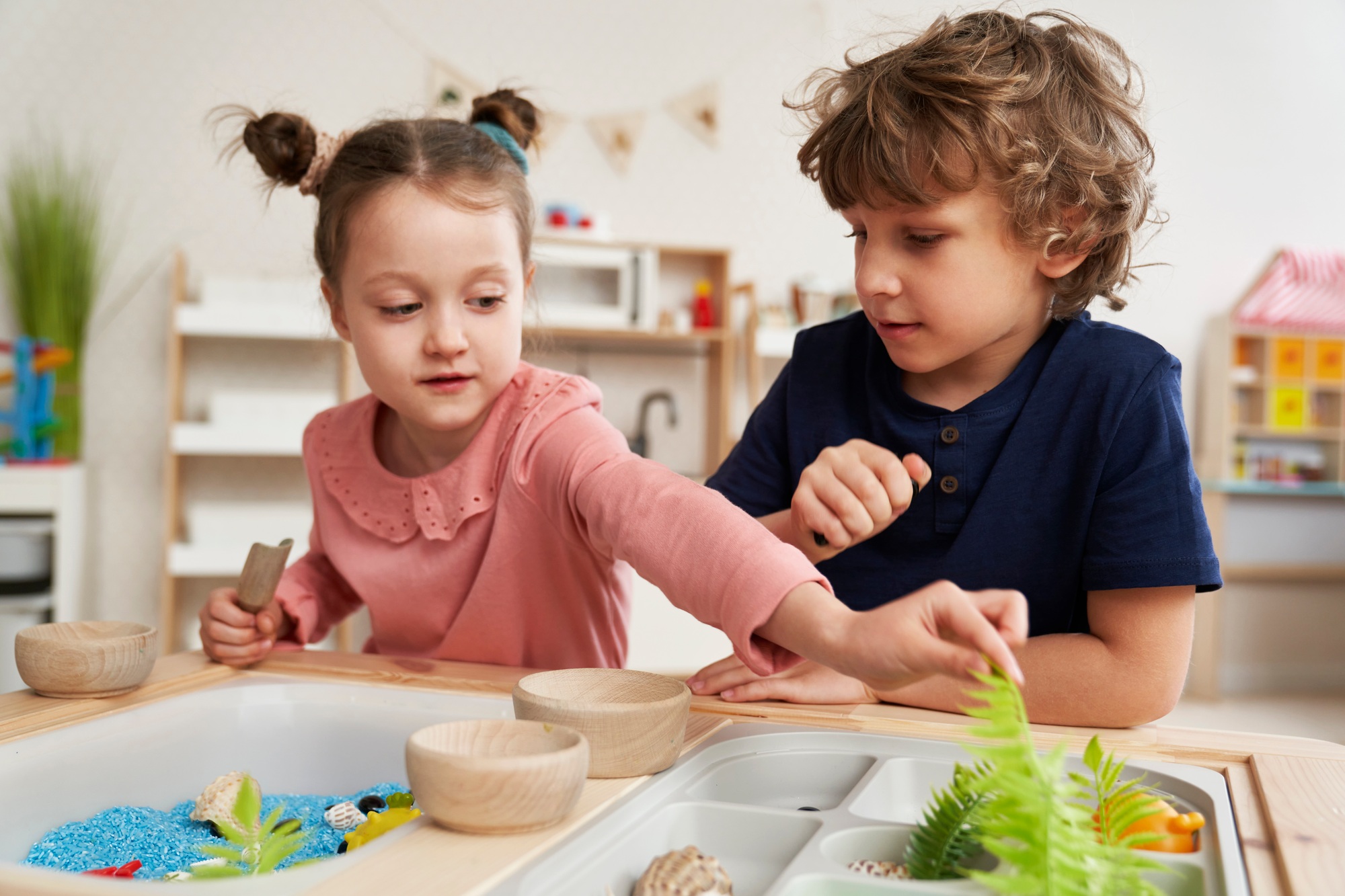 Children doing sensory exercises at kindergarten